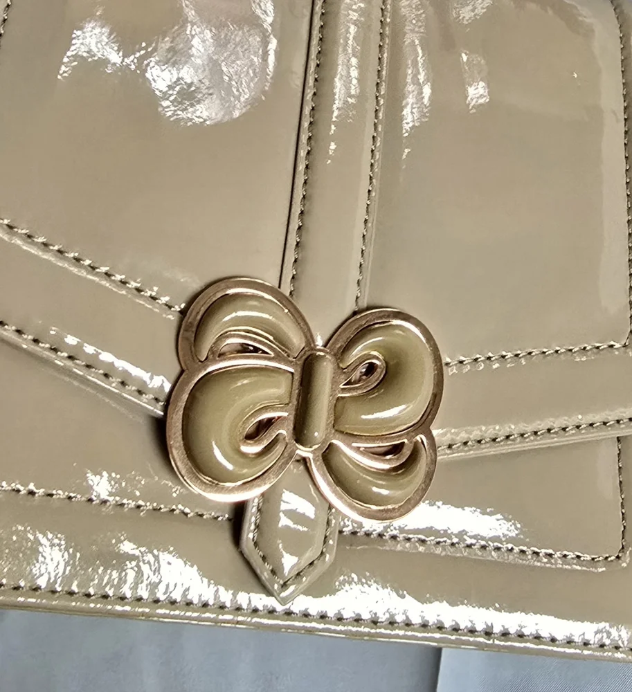 Radley London D'Arblay Taupe Patent Leather Purse Clutch NO STRAP New